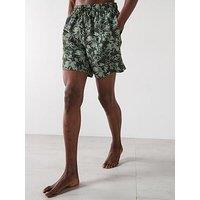 Very Man Abstract Palm Printed Swim Short - Khaki