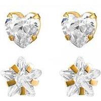 The Love Collection 9Ct Gold Set Of White Heart And Star Cz Stud Earrings