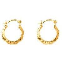 Love Gold 9Ct Gold Patterned Hexagon Creole Hoops