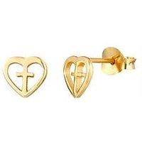 The Love Collection 9Ct Gold Plated Sterling Silver Dainty Cross And Heart Stud Earrings