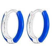 The Love Collection Sterling Silver Royal Blue Enamel Hoops