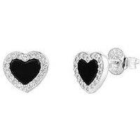 The Love Collection Sterling Silver Black & Cz Heart Stud Earrings