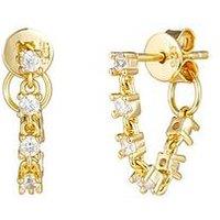 Seol + Gold Drop Chain Cz Stud Earrings