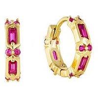Seol + Gold Ruby Bezel Cz Huggie Hoops