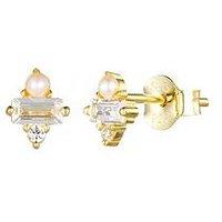 Seol + Gold Baguette Cz & Pearl Stud Earrings
