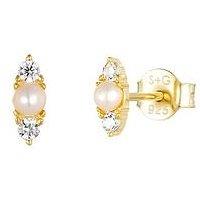 Seol + Gold Pearl Cz Stud Earrings