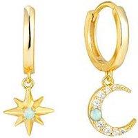 Seol + Gold Opal Northstar & Moon Cz Hoops