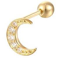 Seol + Gold Crescent Moon Cz Stud (Sold As Single)