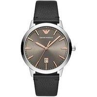 Emporio Armani Three-Hand Black Leather Watch