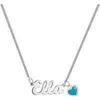 The Love Collection Sterling Silver Name Necklace With Blue Enamel Heart Charm