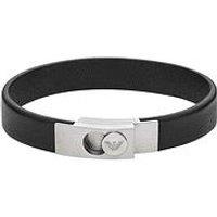 Emporio Armani Stainless Steel And Black Leather Strap Bracelet