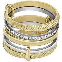 Fossil Women'S Harlow Linear Texture Two-Tone Stainless Steel Prestack Ring