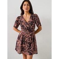 V By Very Wrap Printed Mini Beach Dress - Print