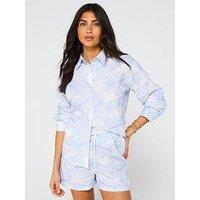 V By Very Leaf Embroidered Resort Beach Shirt - Cream
