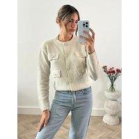 Style Cheat Textured Knitted Cardigan - Cream