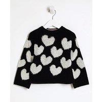 River Island Mini Mini Girl Boucle Heart Jumper - Black