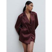 Pretty Lavish Beck Satin Oversized Dad Blazer - Wine