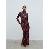 Pretty Lavish Emiline Tie Waist Roll Neck Jersey Maxi Dress - Multi