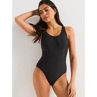 Everyday Shape Enhancing Sport Zip Through Swimsuit - Black
