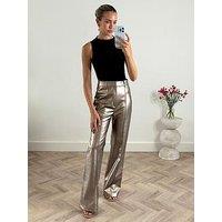 Style Cheat Pu Metallic Wide Leg Trouser - Silver