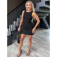 Ax Paris Sparkle Tweed Contrast Hem Detail Mini Skirt - Black