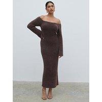 Pretty Lavish Alora Soft Rib Knit Midaxi Dress - Chocolate - Brown