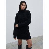 Pretty Lavish Arabella Roll Neck Cable Knit Mini Dress - Charcoal - Black
