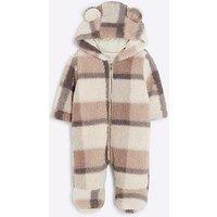 River Island Baby Baby Borg Checked Pramsuit - Beige
