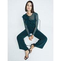 River Island Volume Frill Jumpsuit - Dark Green