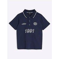 River Island Older Boy Tipped 1991 Graphic Polo Shirt - Navy