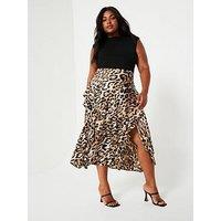 Ax Paris Curve Curve 2 In 1 Double Frill Split Midi Dress - Multi