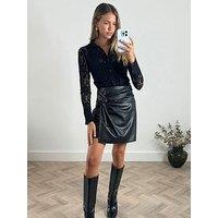 Style Cheat Pu Twist Front Mini Skirt - Black