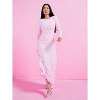 V By Very Ruched Detail Maxi Dress - Pink