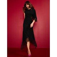 Ax Paris Asymmetric Batwing Lace Detail Midi Dress - Black