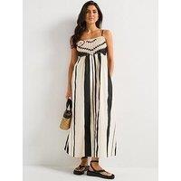 V By Very Corsage Detail Knitted Stripe Midaxi Dress - Black