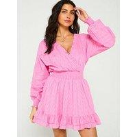 V By Very Wrap Textured Beach Dress - Pink
