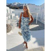 In The Style Hannah Brown Floral Corset Detail Midaxi Dress - Blue/White
