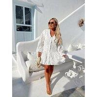 In The Style Hannah Brown Floral Applique Mini Smock Dress - White