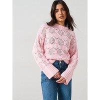V By Very Cotton Rich Open Stitch Crew Neck Jumper - Pink
