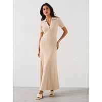 V By Very Short Sleeve Collared Button Down Midaxi Dress - Natural