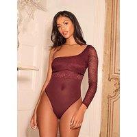 Lipsy One Shoulder Lace Body - Plum