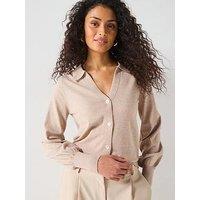 Everyday Collared Neck Button Down Cardigan - Natural