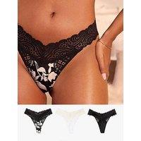 Lipsy 3 Pack Nvpl Swirl Lace Thong - Black/Floral/White