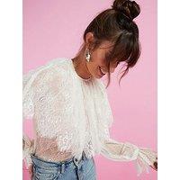 V By Very Lace Frill Yoke Blouse - Cream