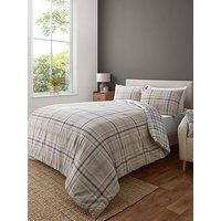Catherine Lansfield Kelso Check Natural Reversible Duvet Cover Set