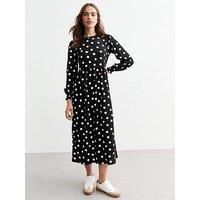New Look Black Spotted Midi Smock Dress - Print