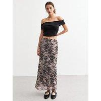 New Look Abstract Mesh Midi Skirt - Grey