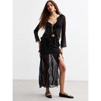 New Look Sheer Chiffon Ruffle Trim Maxi Skirt - Black