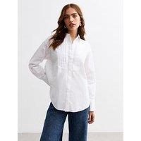 New Look White Cotton Poplin Pintuck Bib Shirt