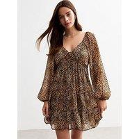 New Look Chiffon Leopard Print Mini Smock Dress - Brown